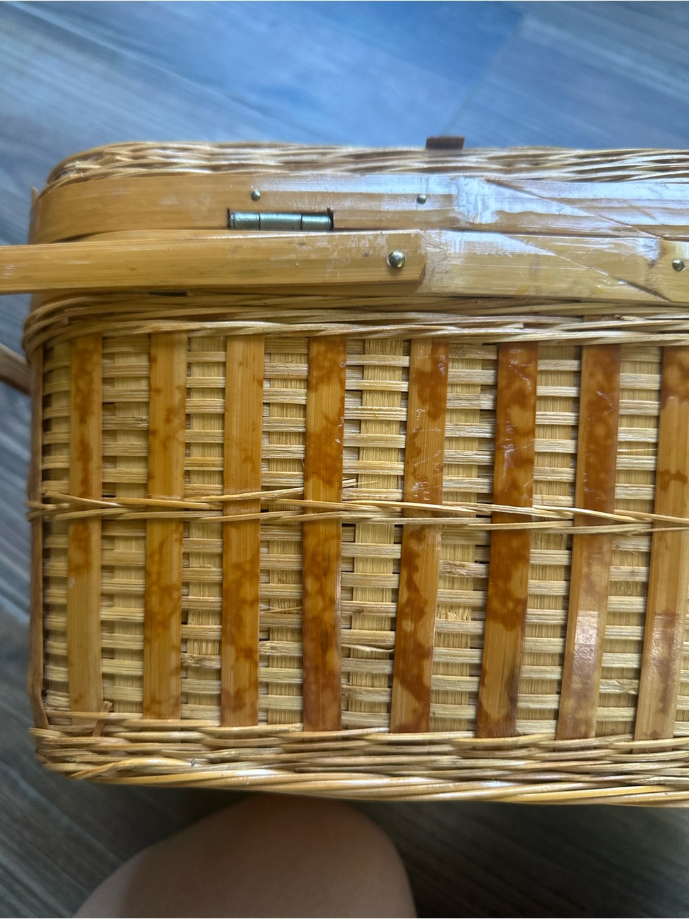 Vintage Antique Woven Picnic Basket in Natural and Brown - Picture 7 of 16